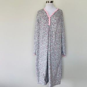 Gray Floral Nightgown Pullover Celestial Dreams Long Sleeves Cold Weather Large